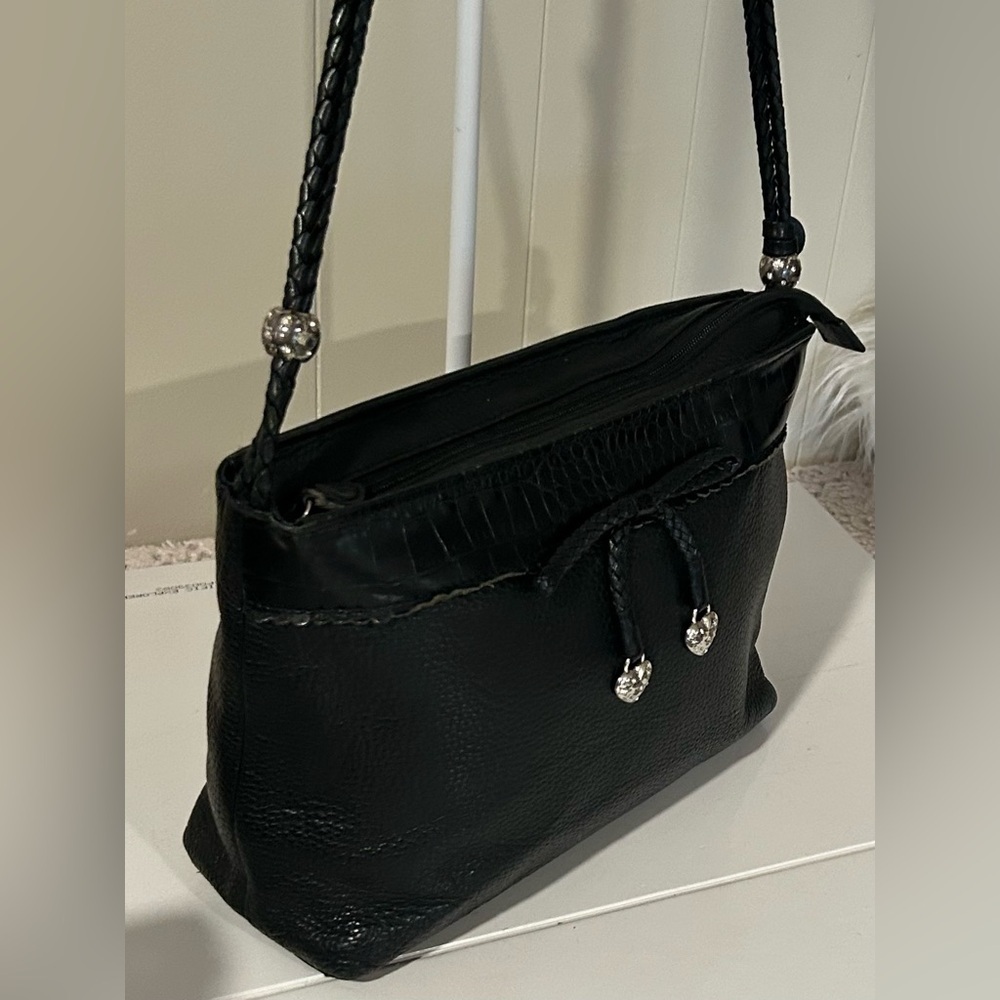 Brighton Black Leather Shoulder Bag Croc embossed shoulder bag - Picture 4 of 14